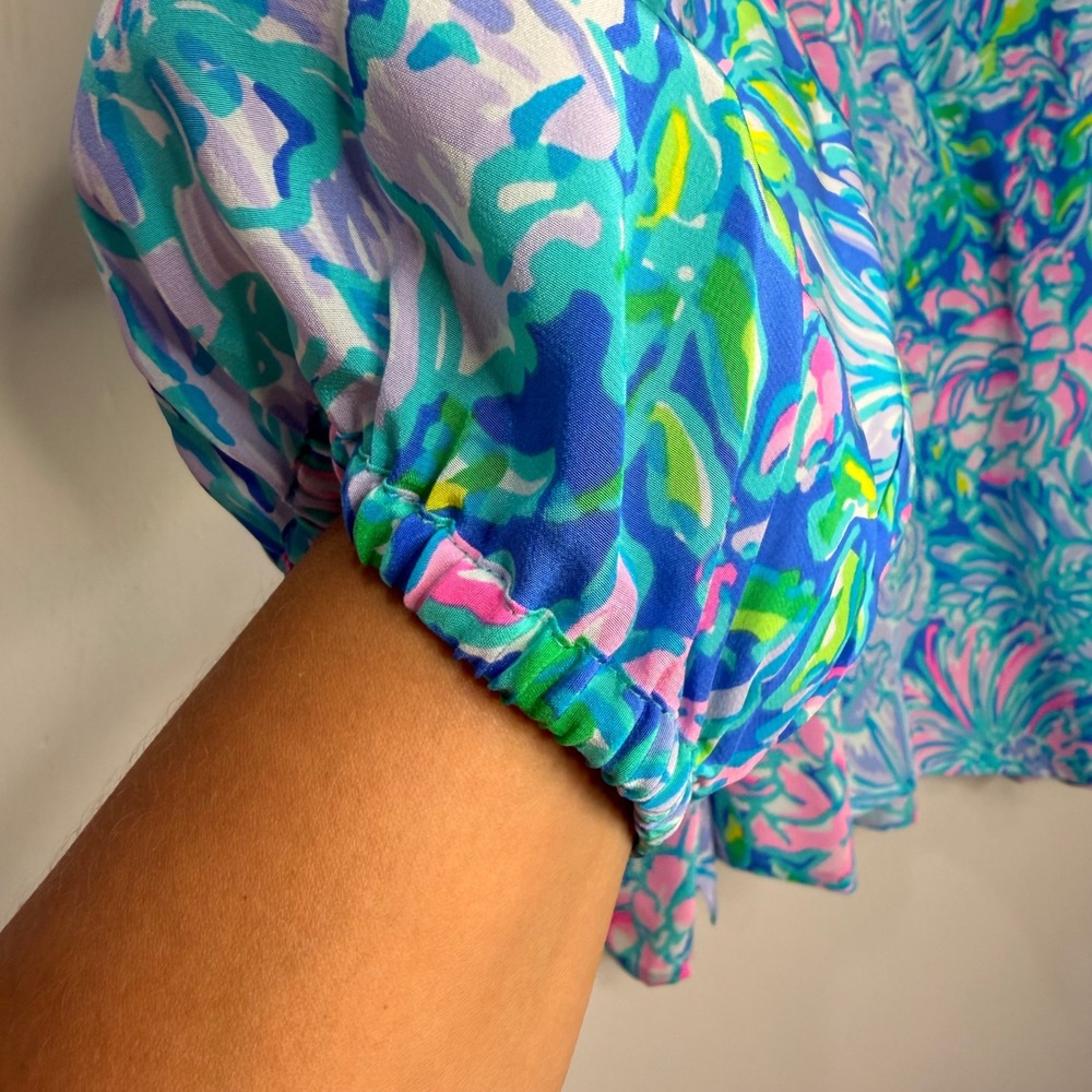 #13 LILLY PULITZER Elsa Top XL PTP: 24"Multi In Full Bloom Silk Floral NWT $158 - Picture 5 of 13